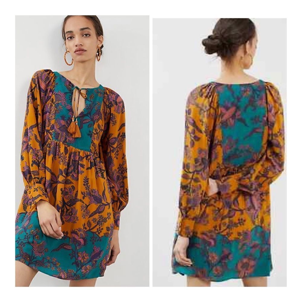 New Romantic Anthropologie Silverstone Tasseled Tunic mini dress size S